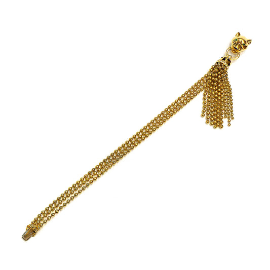 Panthere De Cartier 18K Gold Diamond Onyx Emerald Bracelet