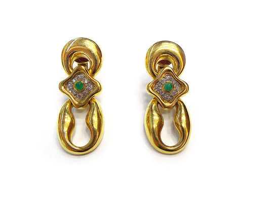 Cartier 18K Yellow Gold Emerald Diamond Earclips