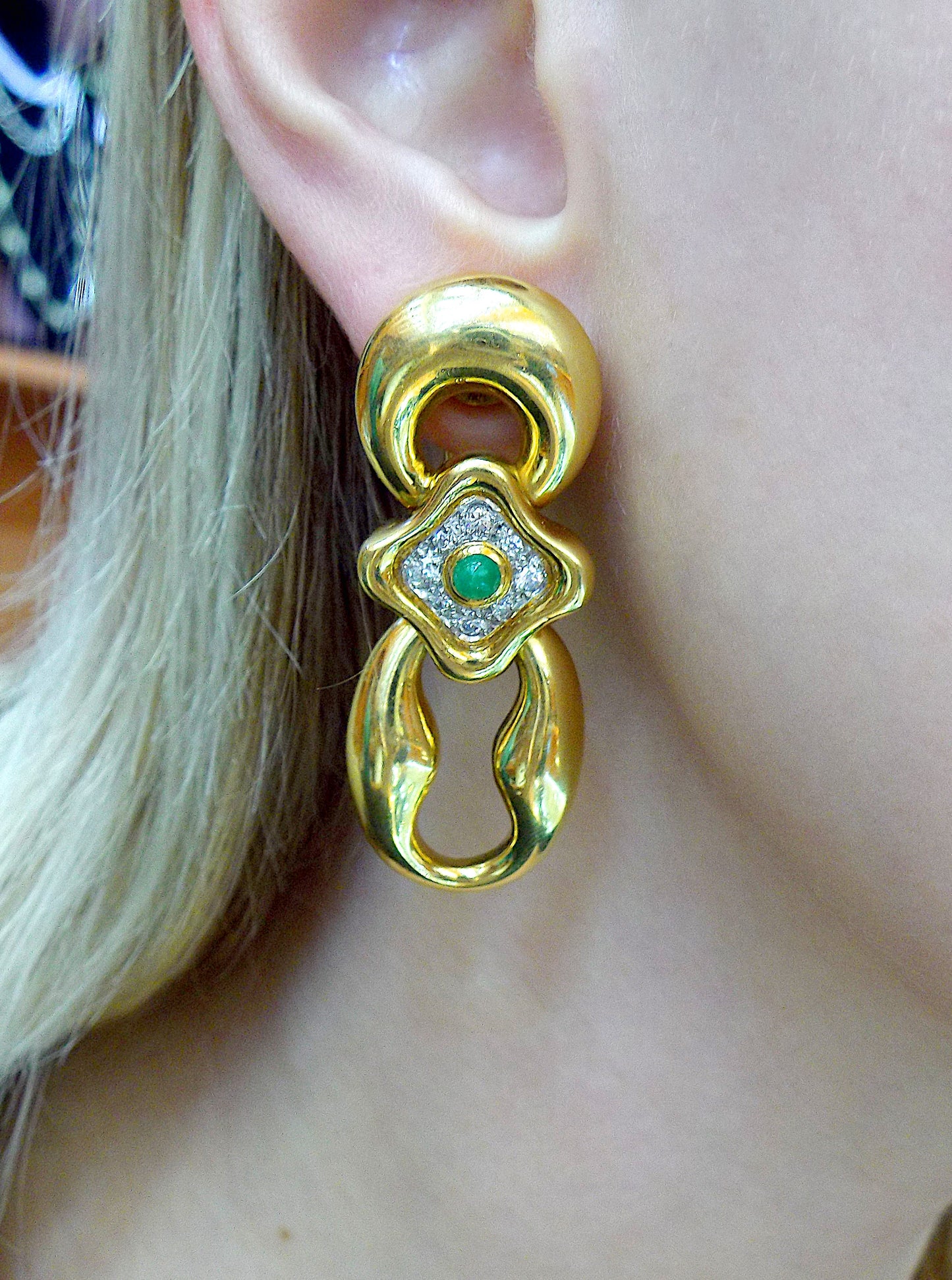 Cartier 18K Yellow Gold Emerald Diamond Earclips