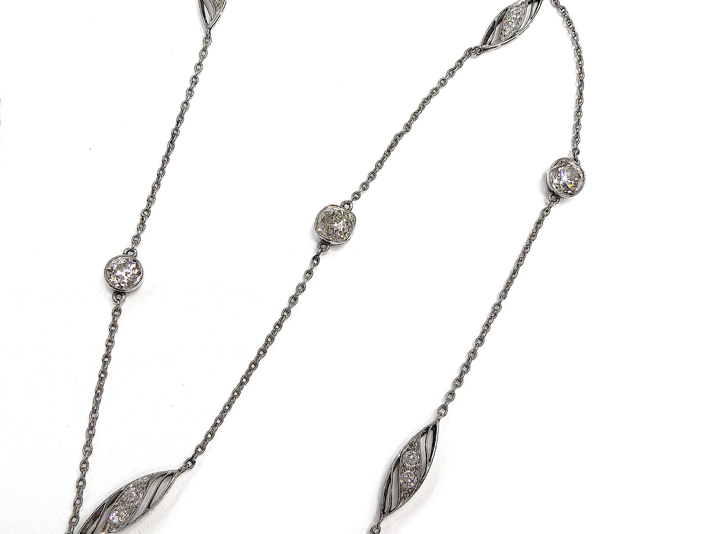 Platinum Diamond Long Chain Necklace