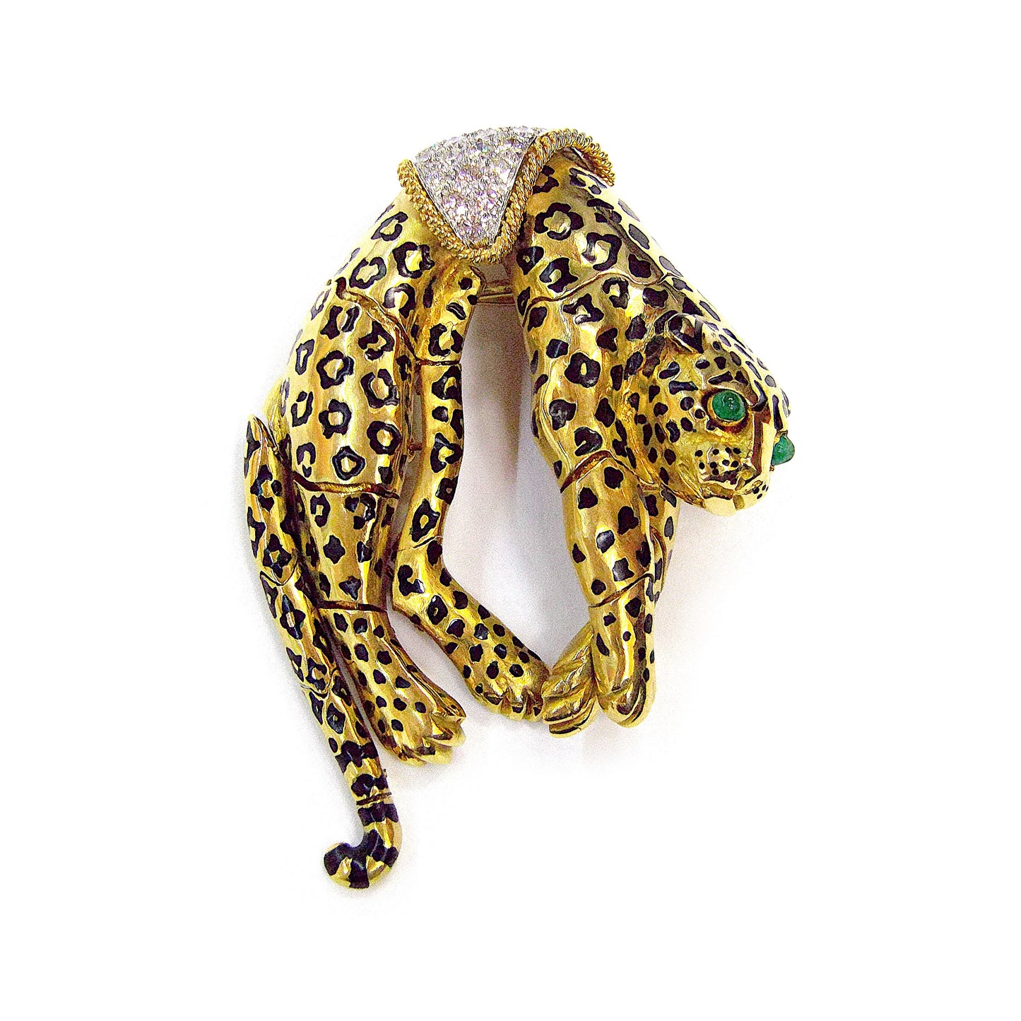 David Webb 18K Gold Platinum Enamel Gemstone Brooch