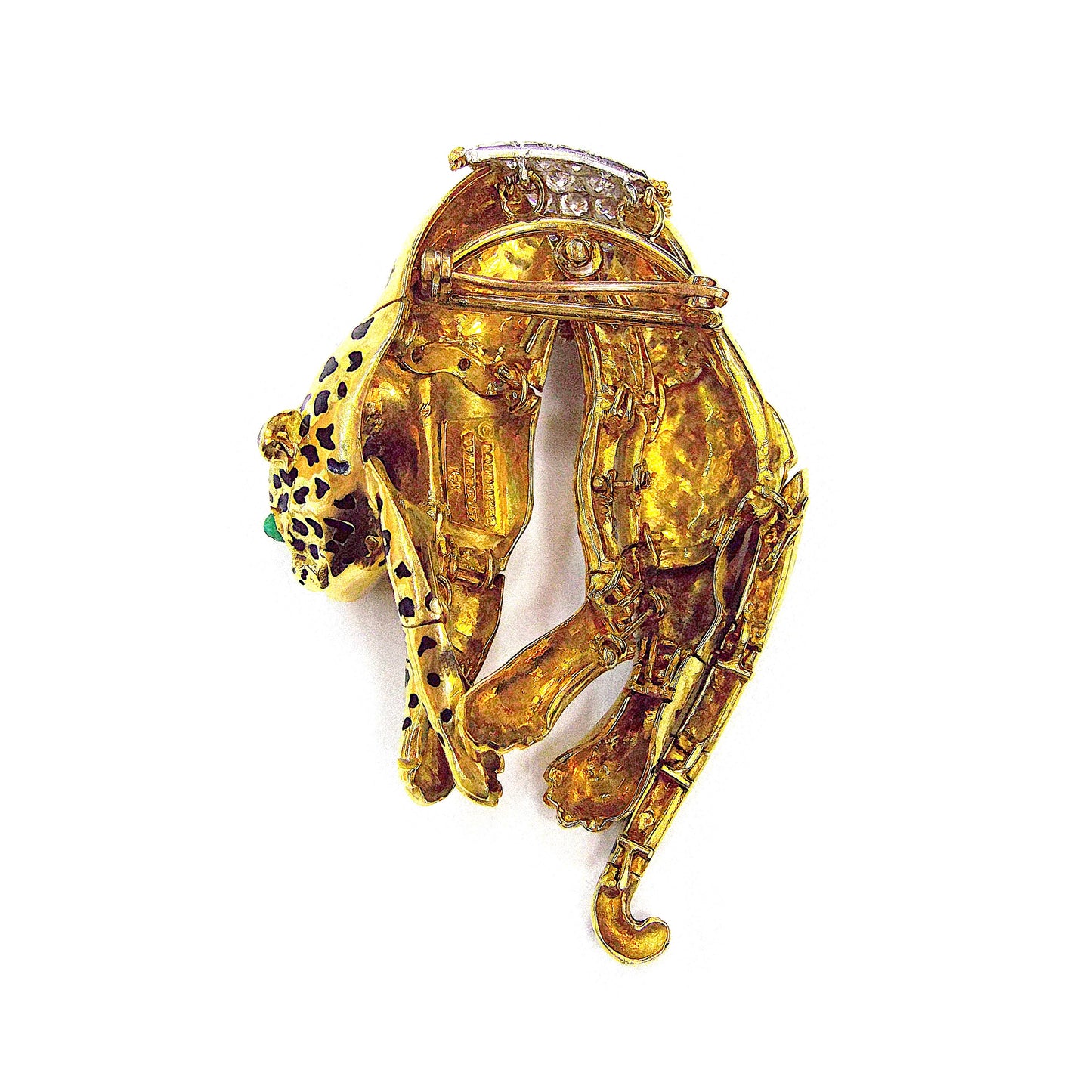 David Webb 18K Gold Platinum Enamel Gemstone Brooch
