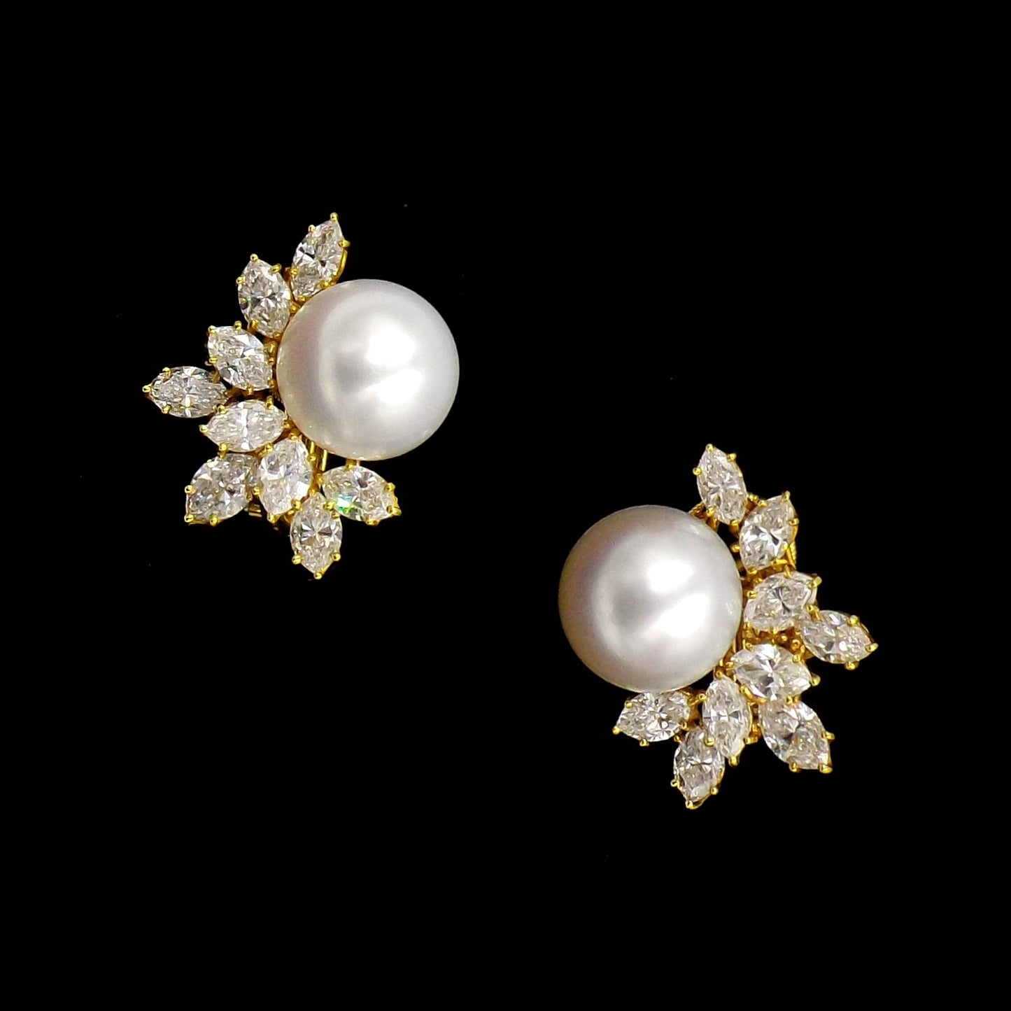 Cultured Pearl Diamond Earclips by Harry Winston