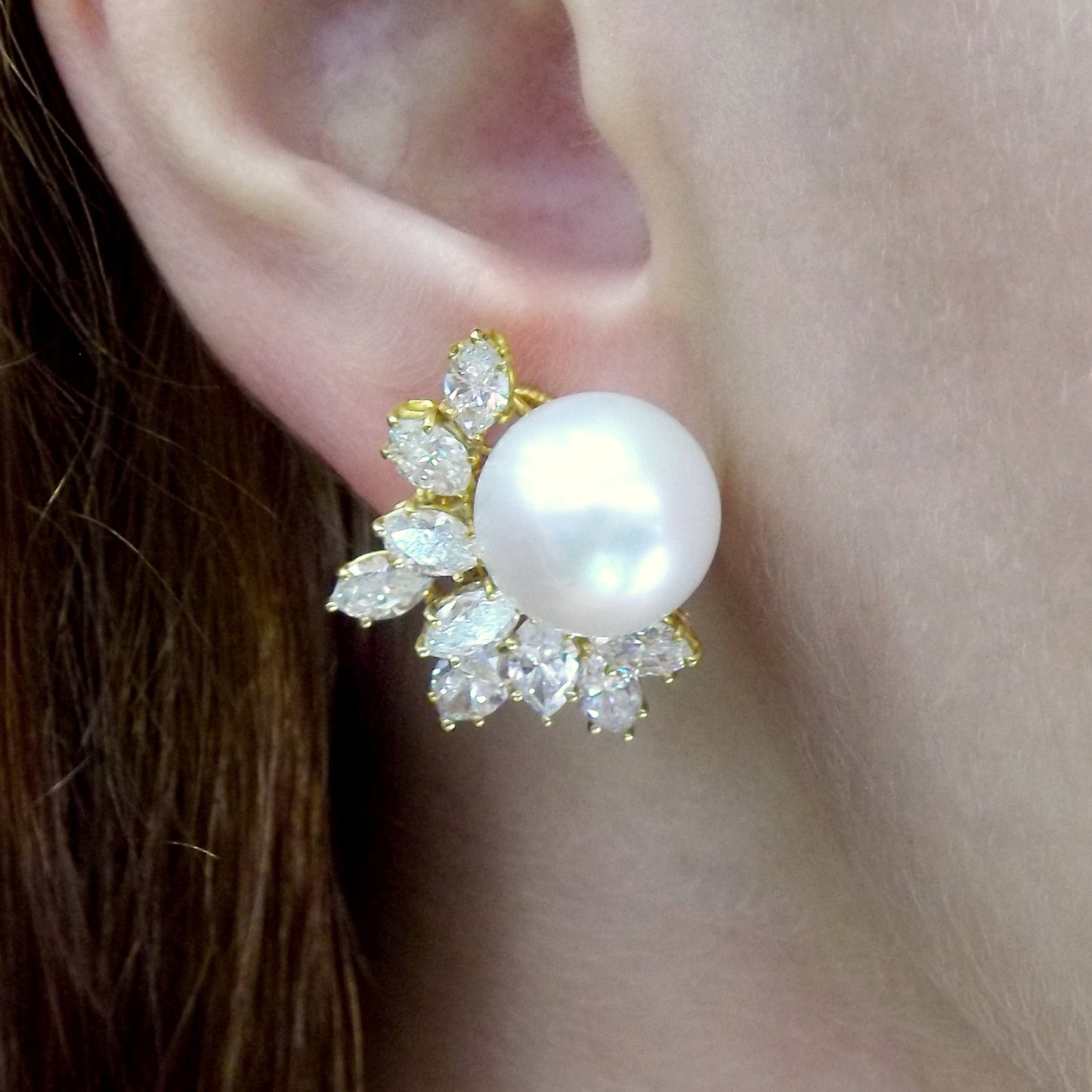 Cultured Pearl Diamond Earclips by Harry Winston