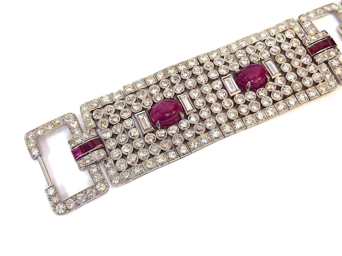 Art Deco Diamond Ruby Platinum Bracelet