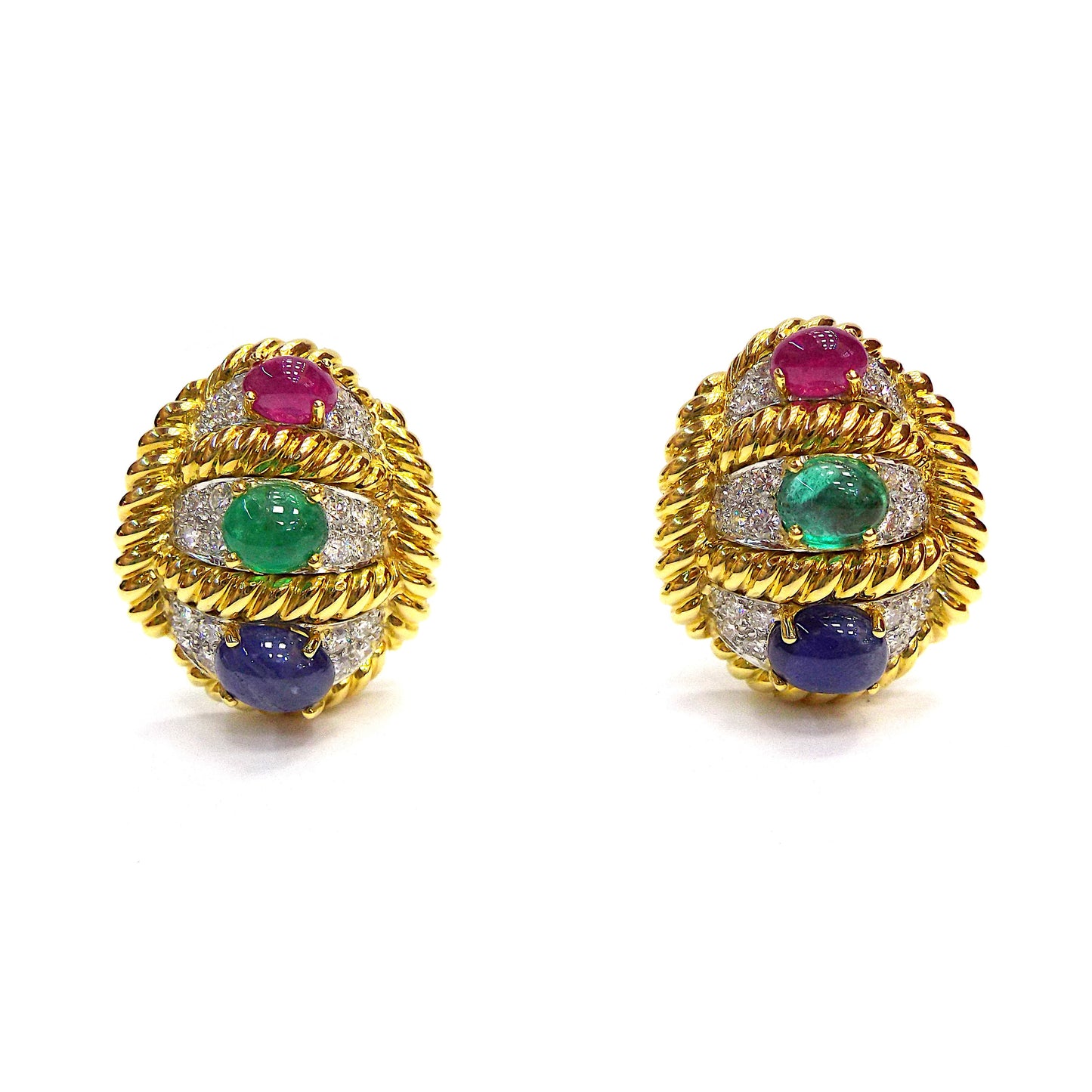 David Webb Multi-Gem Diamond Earclips