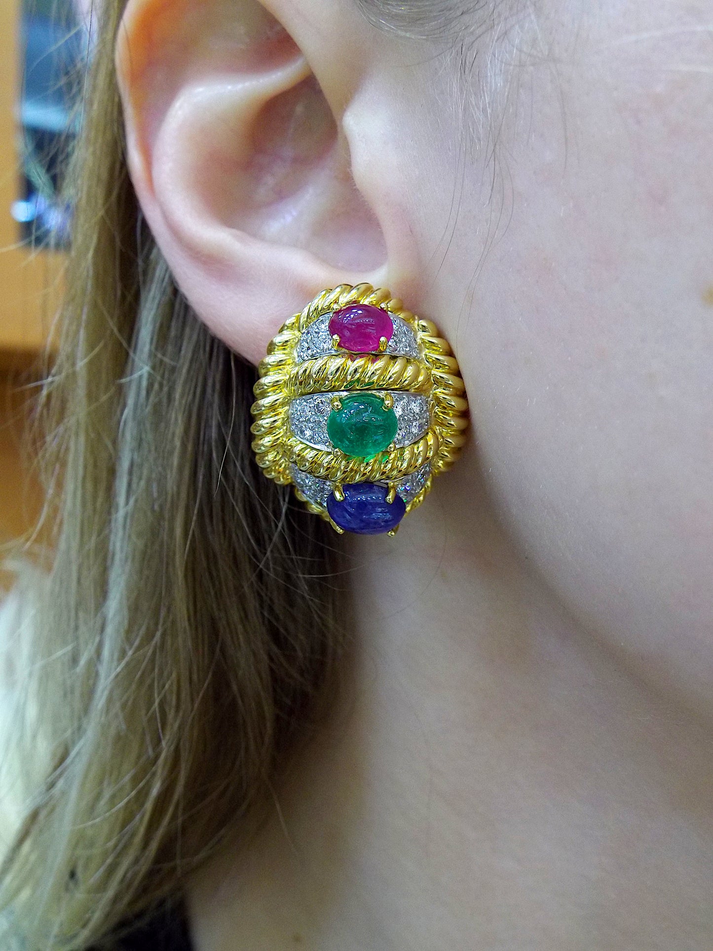 David Webb Multi-Gem Diamond Earclips