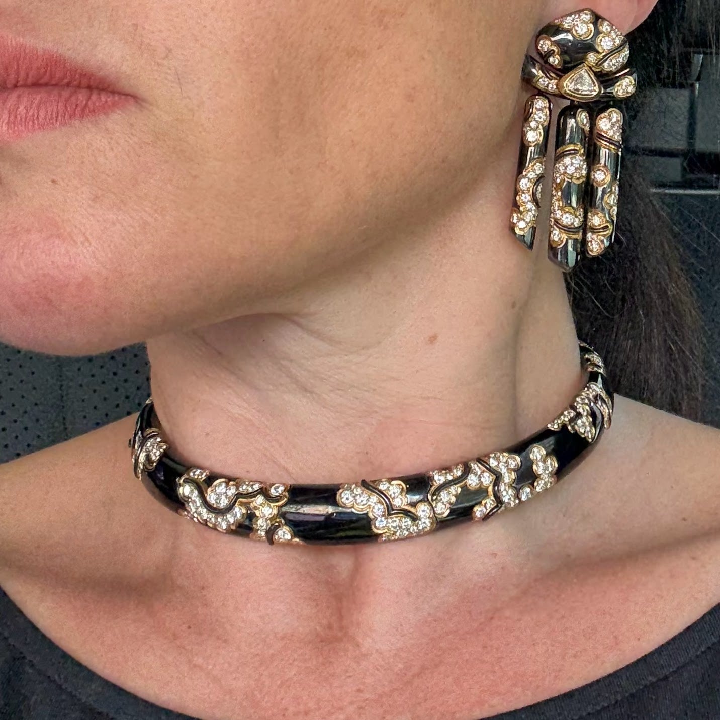 Marina B 18K Black Enamel Diamond 'Écume' Choker Necklace