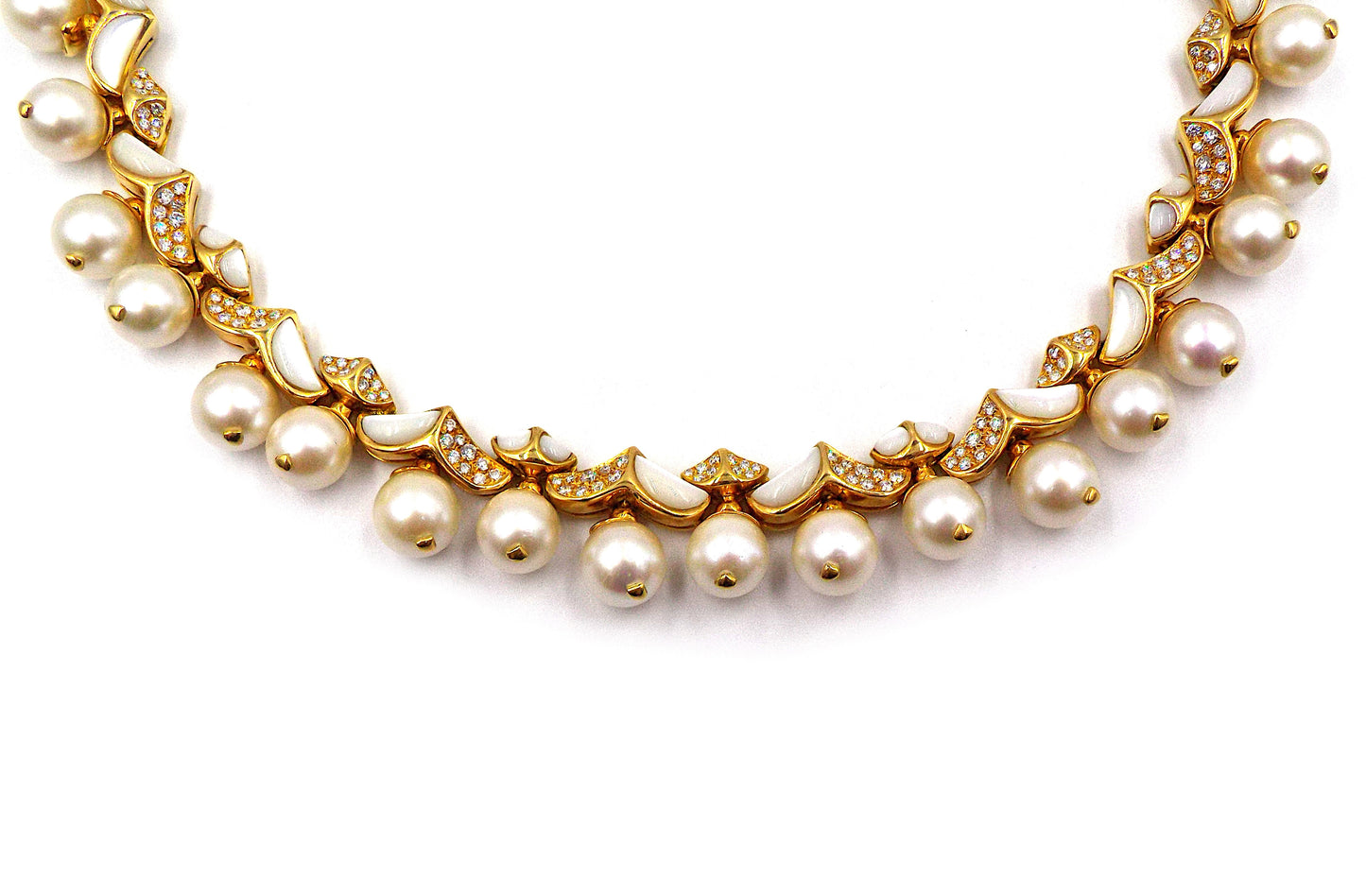 Marina B Gold Mother of Pearl Cultured Pearl Diamond Necklace