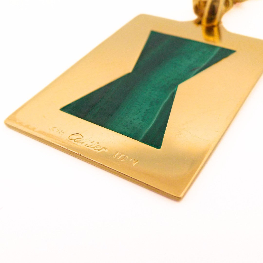 Cartier Santose Chain Necklace with Cartier Malachite Keyhole Pendant