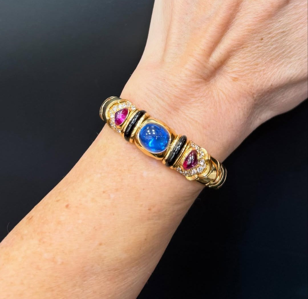 Marina B 'Onda' 18K Gold Diamond Blue Pink Gemstone Bracelet