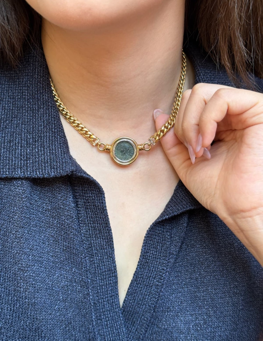 Bulgari 18K Gold Diamond Monete Chain Necklace