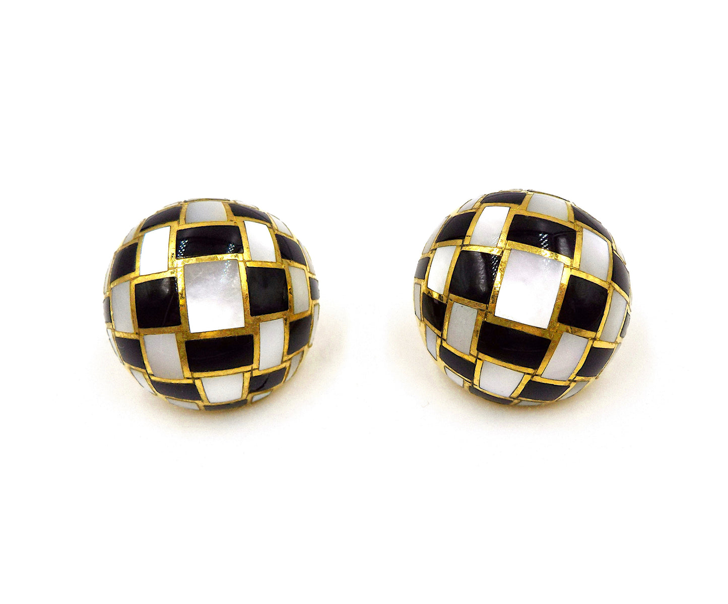 Tiffany & Co. 18K Yellow Gold Onyx Mother-of-pearl Dome Earrings