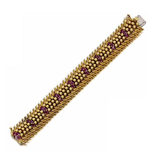 Tiffany & Company 18 Karat Yellow Gold Ruby Bracelet, circa 1950s