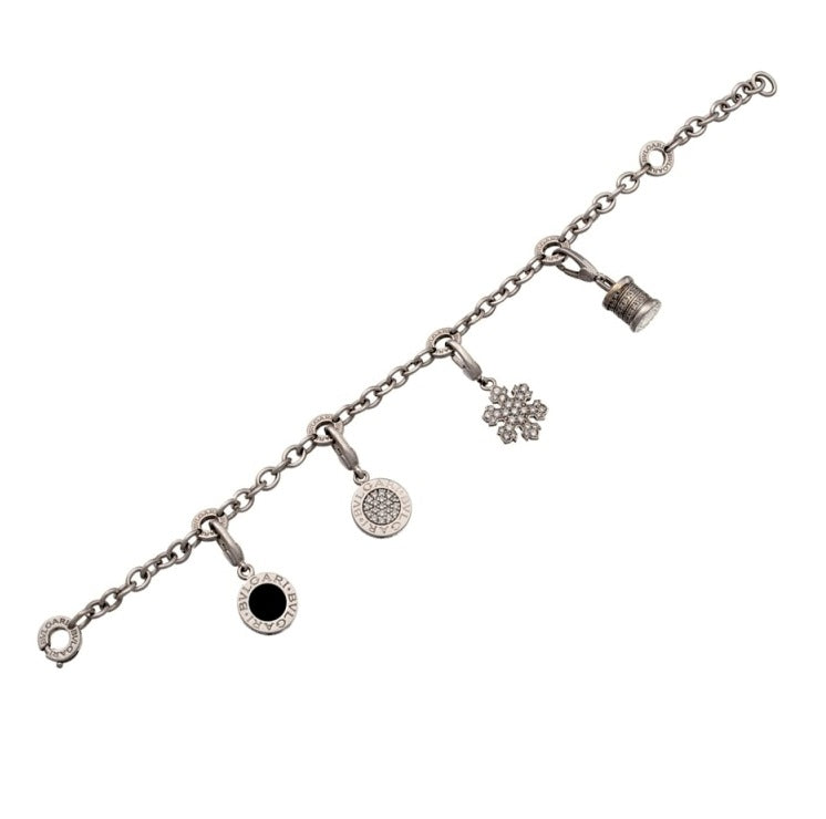 Bulgari Diamond White Gold Onyx Charm Bracelet