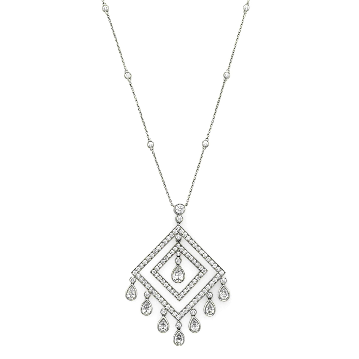 Tiffany & Co. Platinum Diamond Pendant Chain Link Necklace