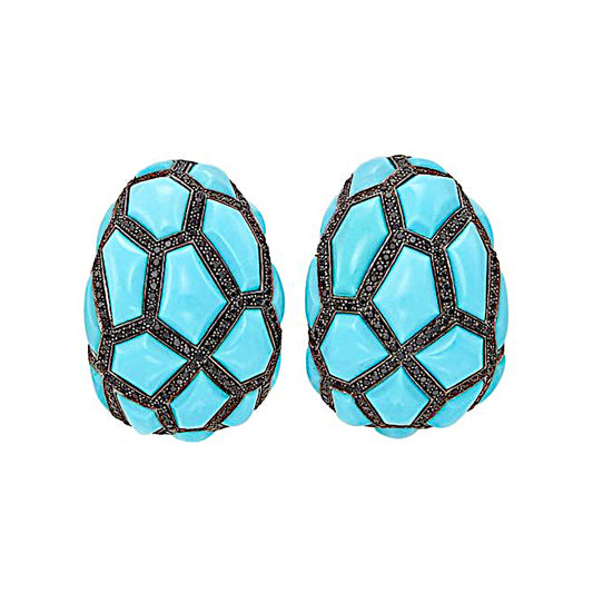 White and Blackened Gold Turquoise Black Diamond Earclips de Grisogono
