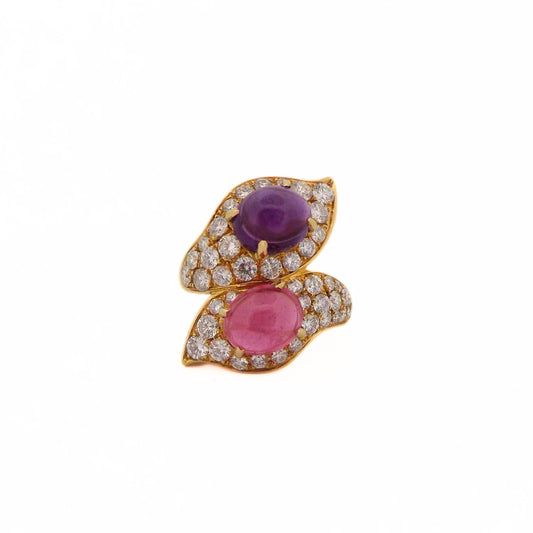 Bulgari 'Bypass' 18K Gold Diamond Pink Tourmaline and Amethyst Ring