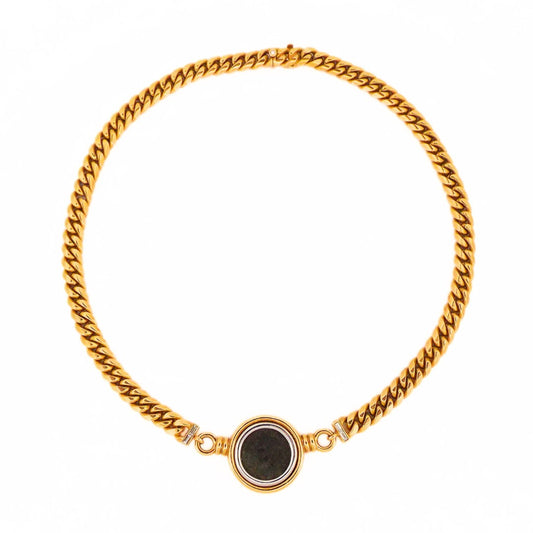 Bulgari 18K Gold Diamond Monete Chain Necklace