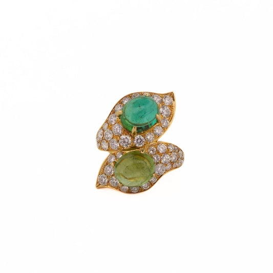 Bulgari 'Bypass' 18K Gold Diamond Green Tourmaline Ring