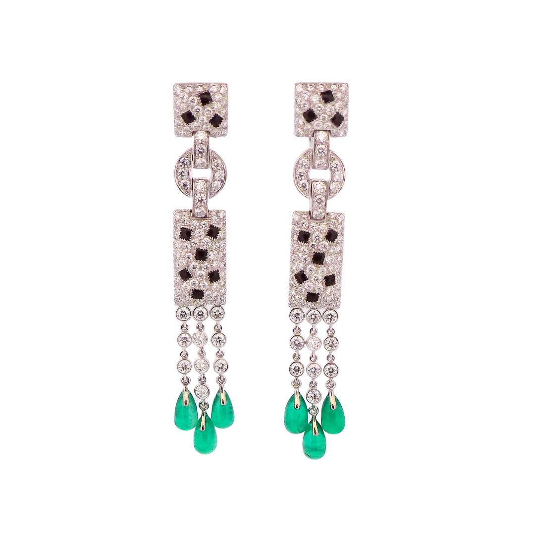 Cartier 18K Diamond Emerald Onyx 'Panthere' Earrings