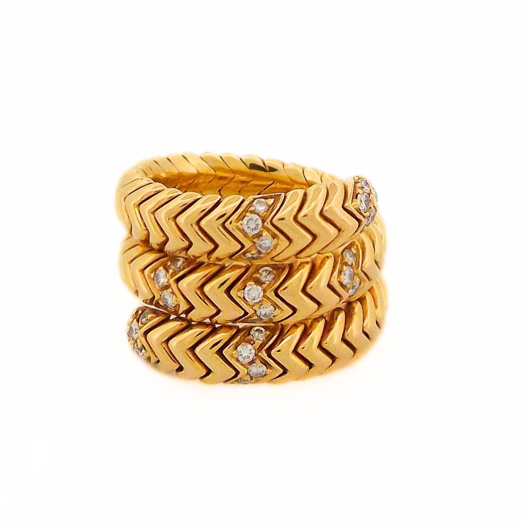 Bulgari 18K Yellow Gold Diamond Spiga Ring SZ 5.5