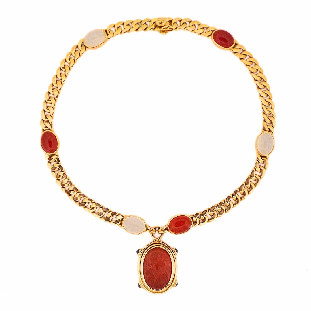 Bulgari 18K Chalcedony Agate Sapphire Cameo Necklace