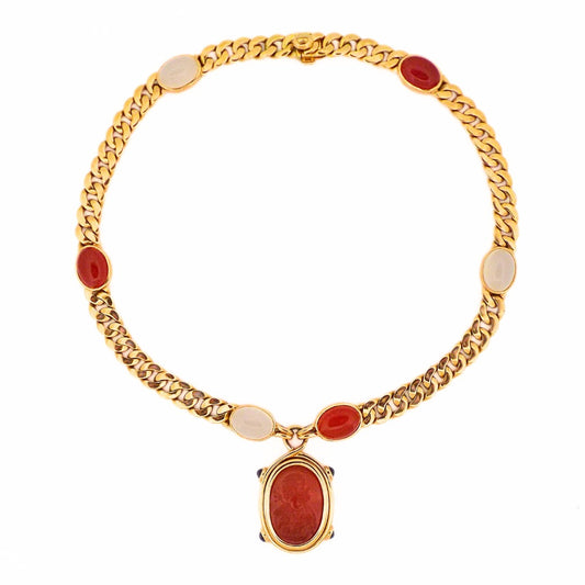 Bulgari 18K Chalcedony Agate Sapphire Cameo Necklace