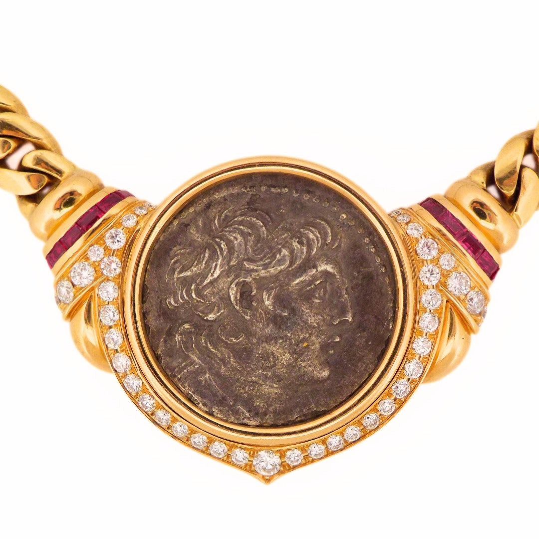 Bulgari 18K Monete Ruby Diamond Chain Necklace