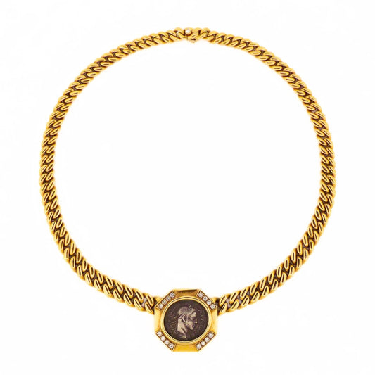 Bulgari 18K Diamond Ancient Roman Monete Chain Necklace