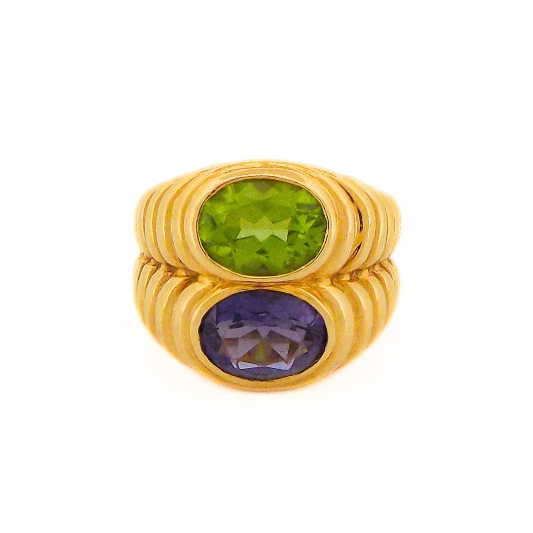 Bulgari 18K 'Doppio' Iolite Peridot Ring
