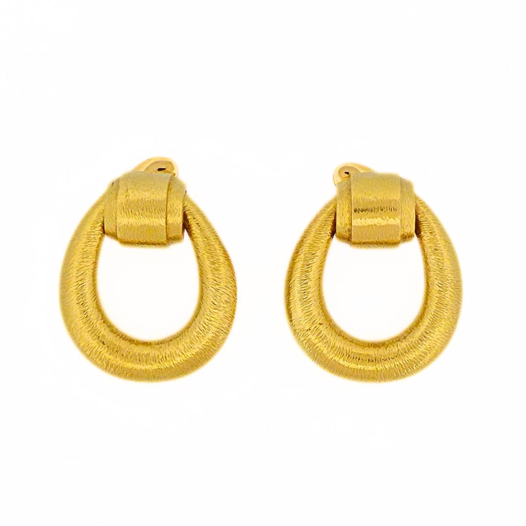 David Webb 18K Hammered Gold Doorknocker Earrings