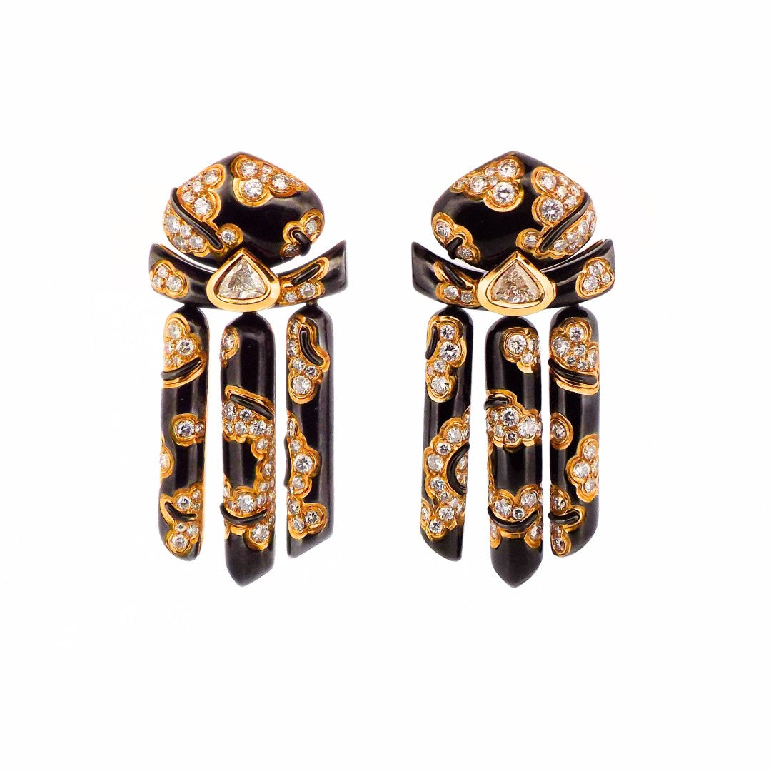 Marina B 18K Black Enamel Diamond 'Mitzouko' Earclip Earrings