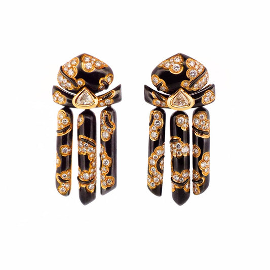 Marina B 18K Black Enamel Diamond 'Mitzouko' Earclip Earrings