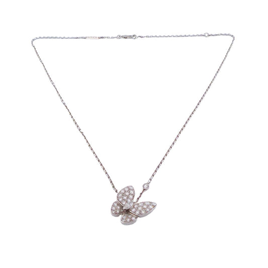 Van Cleef & Arpels 18K White Gold Diamond Two Butterfly Pendant Chain Necklace