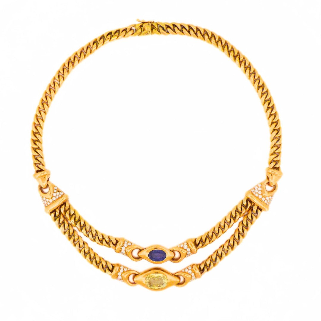 Bulgari 18K Yellow & Blue Sapphire Diamond Necklace