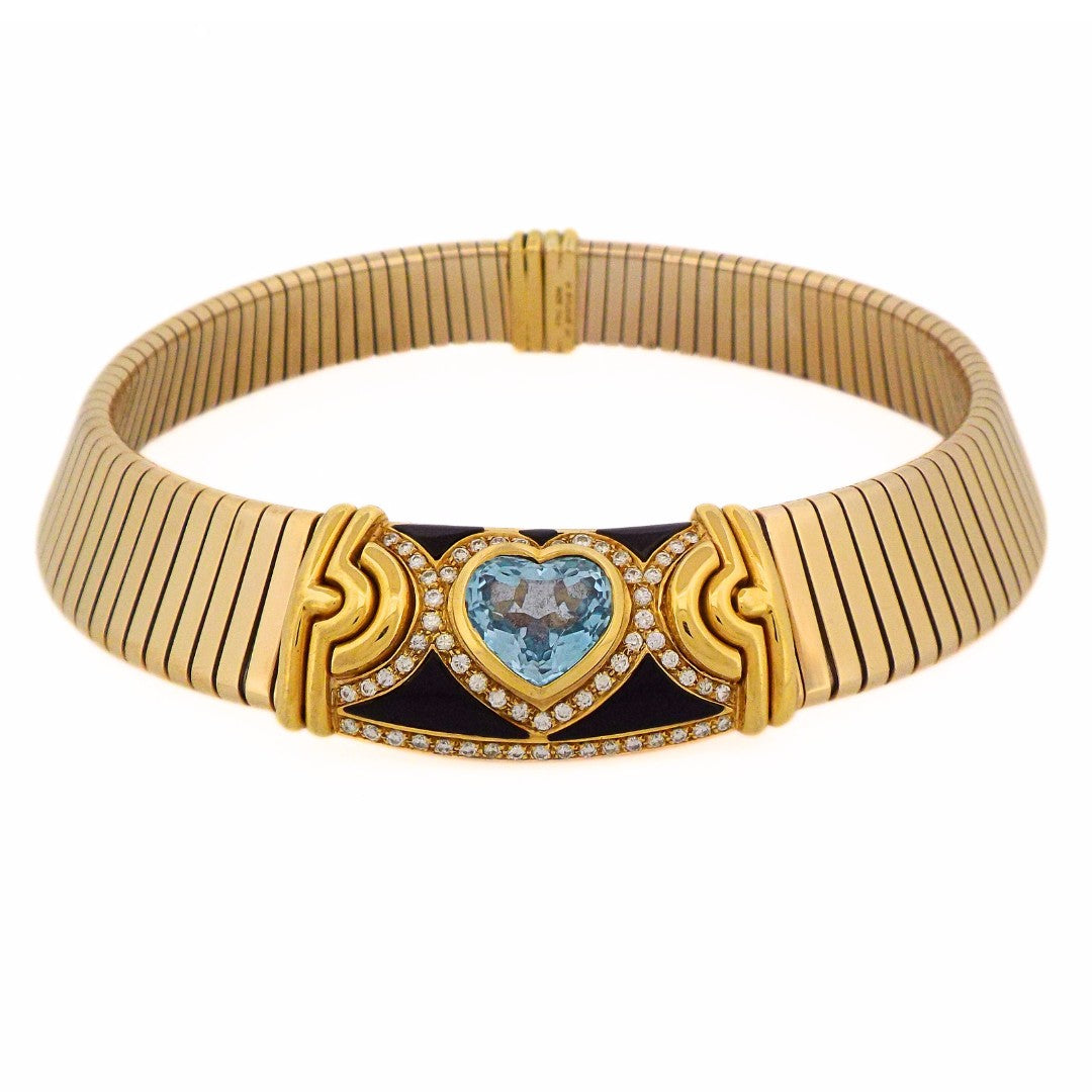Bulgari 18K Tubogas Parentesi Aquamarine Collar Necklace