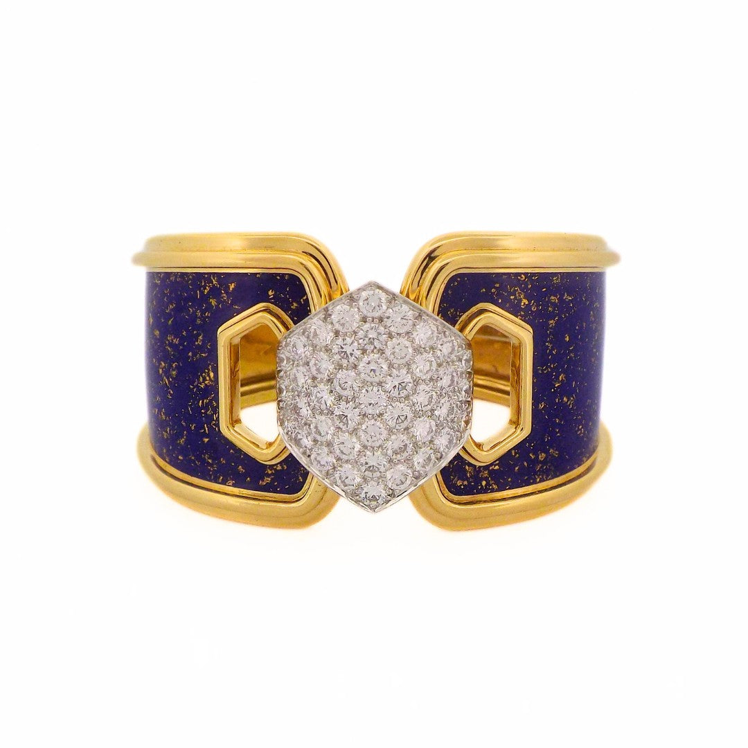 David Webb 18K Blue Enamel Diamond Bracelet