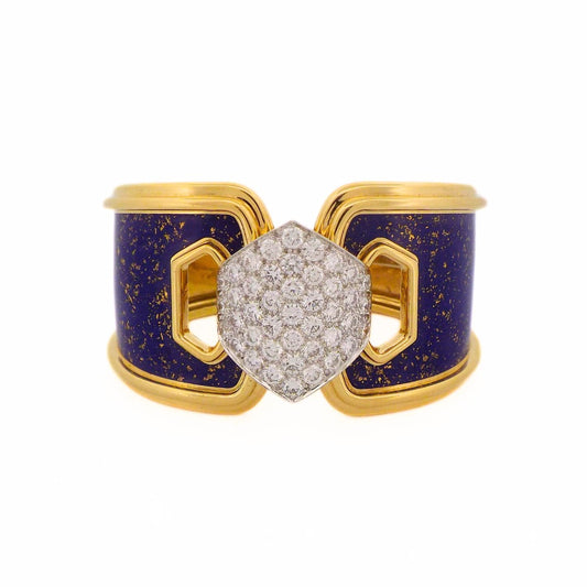 David Webb 18K Blue Enamel Diamond Bracelet