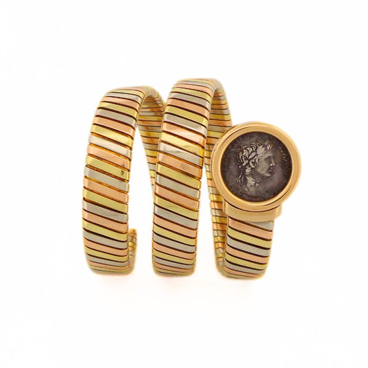 Bulgari 18K Tri-Gold Tubogas Three-Row Monete Bracelet