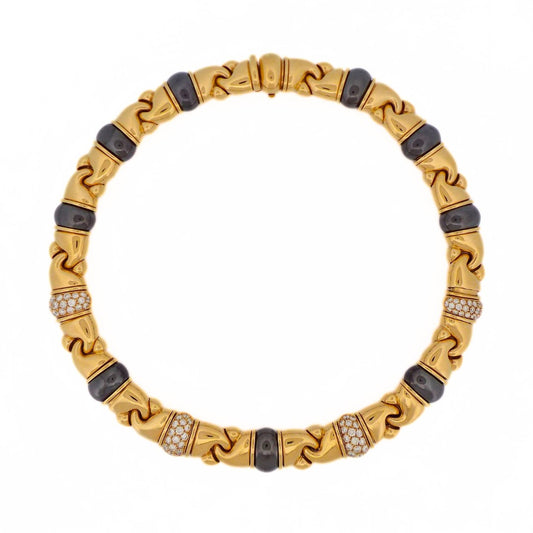 Bulgari 'Gancio' 18K Gold Hematite Diamond Necklace