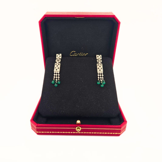 Cartier 'Panthere' 18K Gold Diamond Emerald Drop Earrings