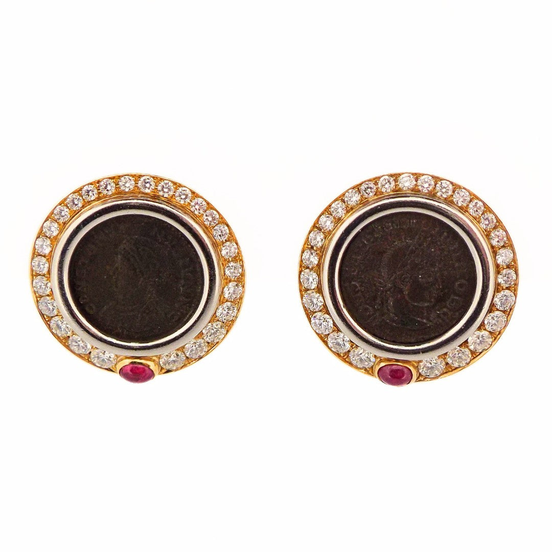 Bulgari 18K Diamond Ruby 'Monete' Earrings