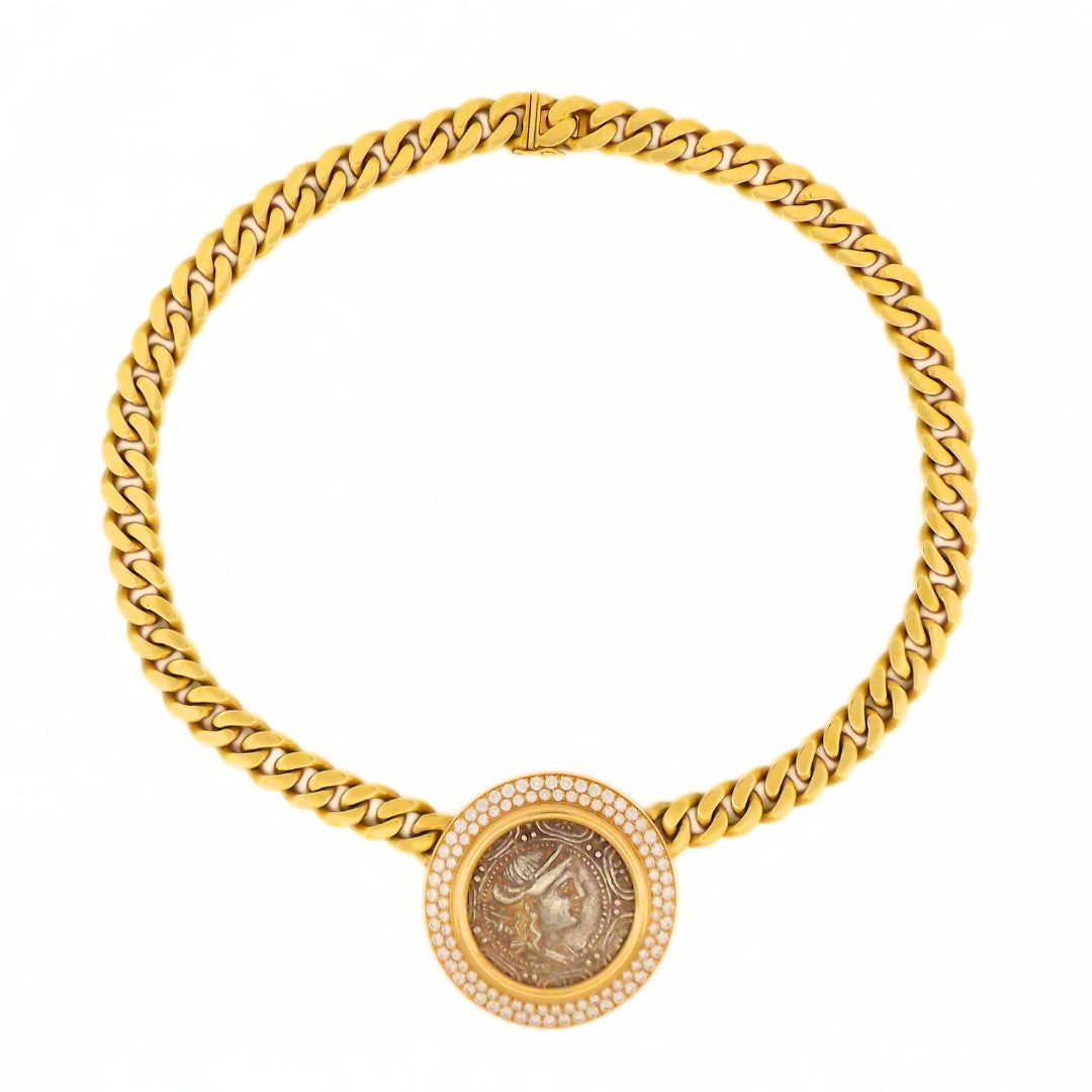Bulgari 18K Diamond Monete Chain Necklace