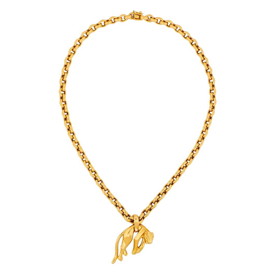 Cartier 18K Yellow Gold Panther Pendant with Chain