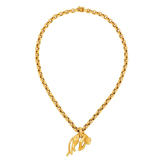 Cartier 18K Yellow Gold Panther Pendant with Chain