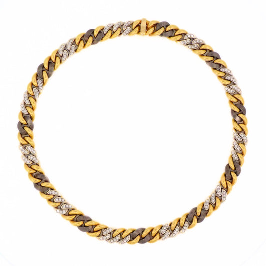 Bulgari 18K Gold Steel Diamond Chain Necklace