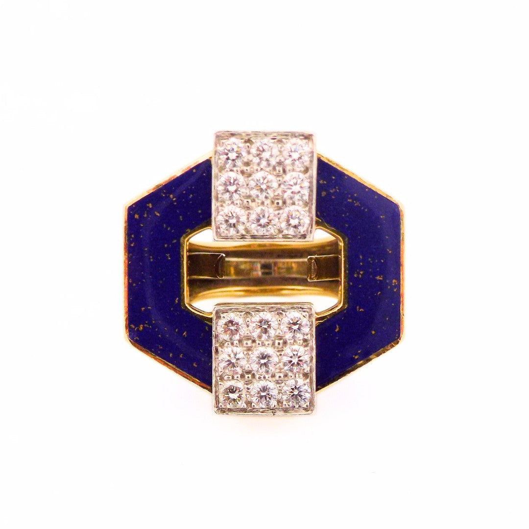 David Webb 18K Blue Enamel Diamond Ring