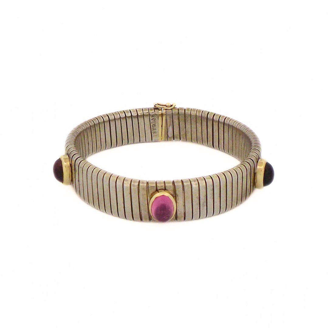 Bulgari Steel 'Tubogas' Gemstone Bracelet