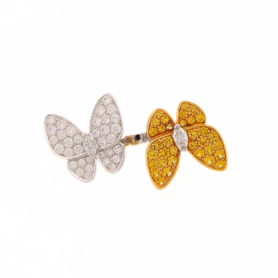 Van Cleef & Arpels 18K Diamond Sapphire Two Butterfly Ring SZ 49